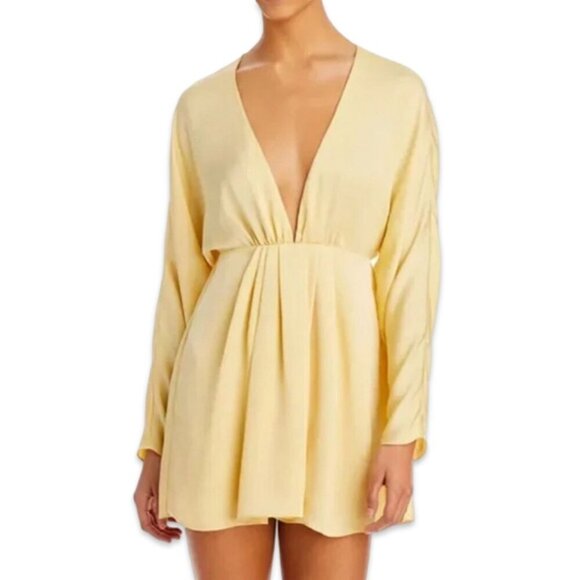 NWT Ramy Brook Tanya V-Neck‎ Satin Long Sleeve Mini Dress Daffodil Yellow Size 2 - Picture 11 of 13